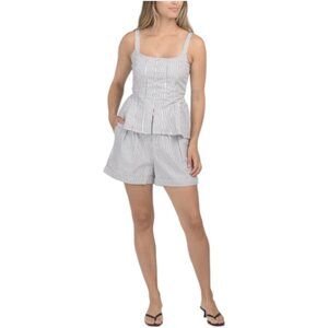 WAYF 2pc Linen Blend Striped Peplum Top And Matching Shorts Set